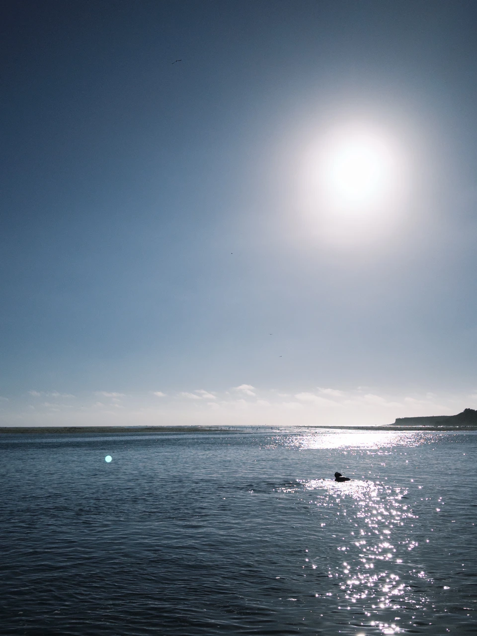 The low sun laying a band of light across the water