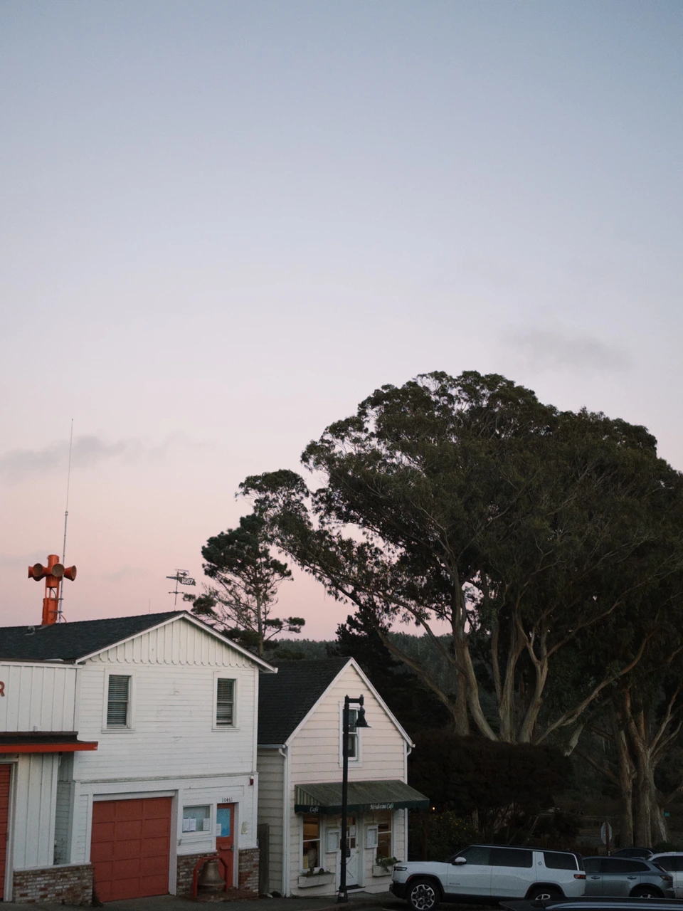 The town street at dusk